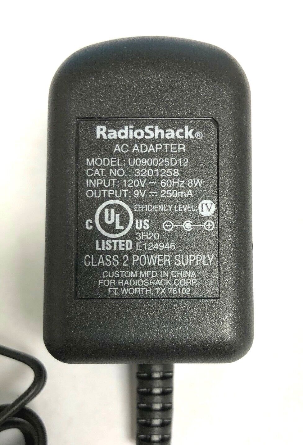 *Brand NEW* RadioShack Model: U090025D12 Cat NO 3201258 Output 9V 250mA AC Adaptor
